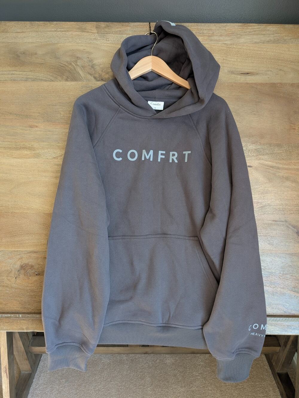 Comfrt Hoodie Mens Medium Dark Gray Fleece Lined Heavyweight Long Sleeve NWT